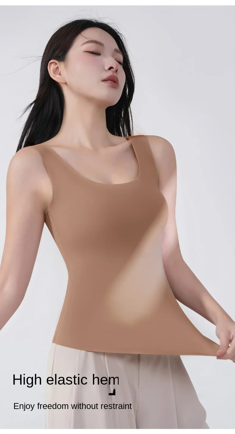 2PCS/Lot Silk Seamless Tank Top with Fixed Chest Pad Women's Camisole Top Sleeveless Inner Outerwear Camison Verano High Strecth