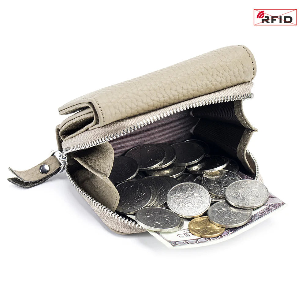 Genuine Leather RFID Short Wallets Card Holder Bag Portable Cowhide Small Zipper Money Coin Purse For Men Women Earphone Pouch