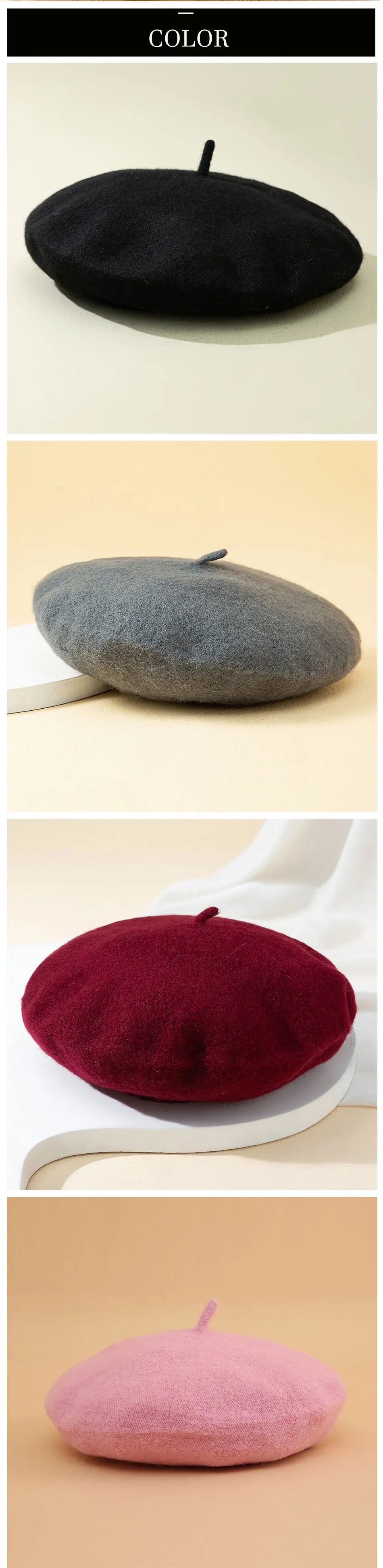 Beret Women's Fashion Retro Casual Wool Beret Artist Hat Wool Versatile Knitted Round Top Bud Hat Warm Hat