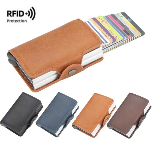 Automatic Pop-Up Double Aluminum Case Card Sleeve Buckle Men's Short Wallet Large Capacity Card Holder