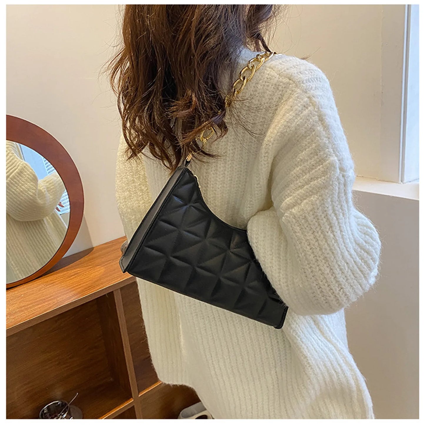 2023 New Women's Diamond Pattern Shoulder Bag Trend Chain Underarm Bag Fashion Texture Solid Color Handbag Female Shopping Bag