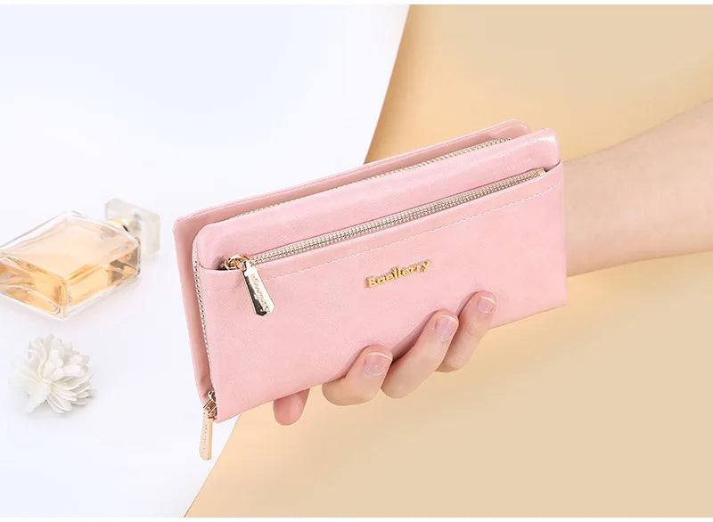 Women Wallets Long Purses for Women with Zipper Coin Pocket Top Quality Card Holder Female Red Soft Leather Wallet Ladies Purse