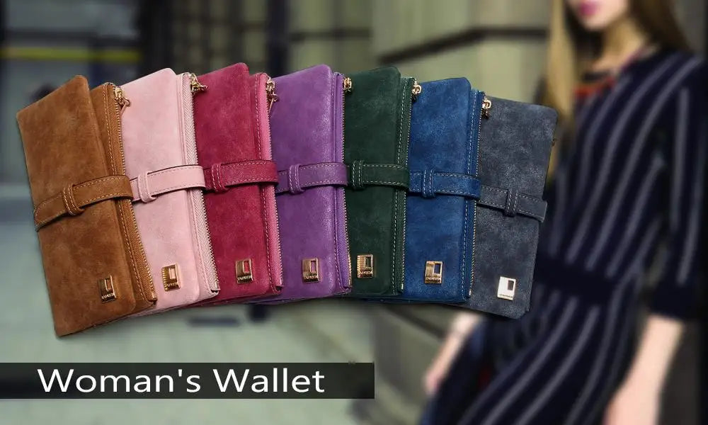 2023 New Fashion Women Wallets Drawstring Nubuck Leather Zipper  Long Design Purse Two Fold More Color Clutch Hot Card Pack