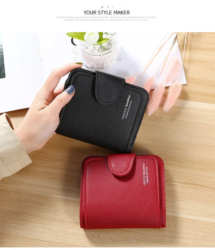 Women Wallets 2023 New Luxury Brand Red Black Small Mini Coin Purse Hasp Card Holder Lady Wallet Zipper Female Leather Buckle