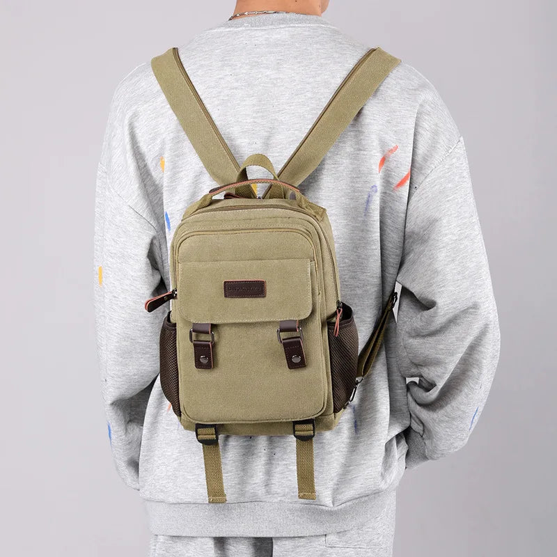 Small Mens Backpack Canvas Casual Backpacks for Men 2024 Mini Male School Bag Rucksack Man Multi-function Crossbody Bag Travel