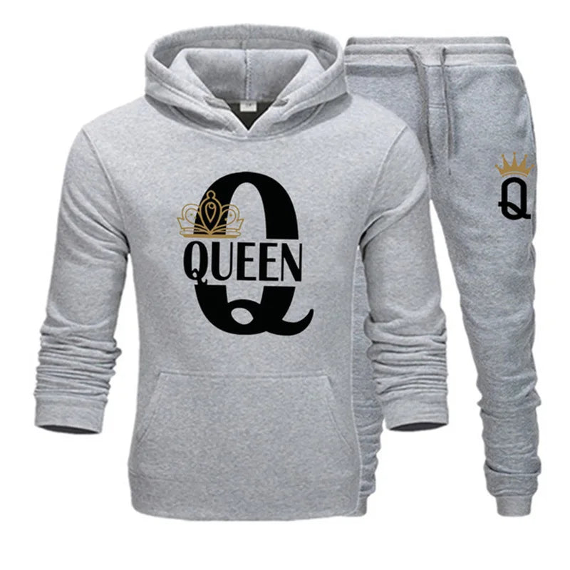 Ensemble de pull pour homme et femme, nouvelle collection automne et hiver 2024, ensemble de couple à capuche ample et décontracté imprimé KING QUEEN