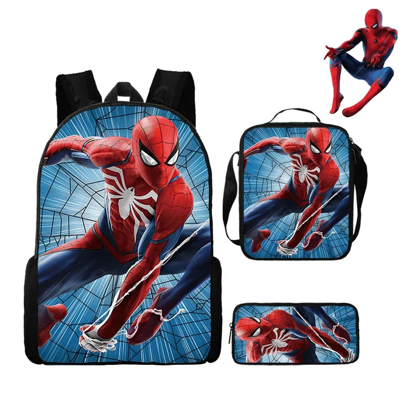 Spidermans Backpack Three Piece Set for Elementary School Students Cartoon Backpack for Boys Backpack Fashion Super-heros Style