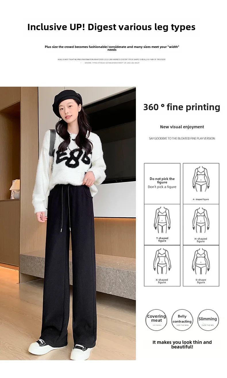 Women's Winter Thickened Fleece-lined Bell Bottoms Casual Straight-leg Pants High-waisted Draped Rice Cake Trousers New Model