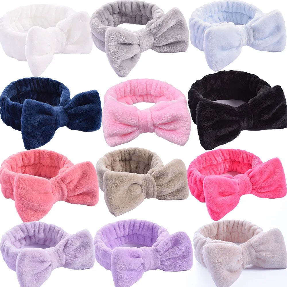 White Black Headbands for Women Girls Soft Elastic Bow Hairbands SPA Bath Shower Make Up Wash Face Headband Hair Accessories