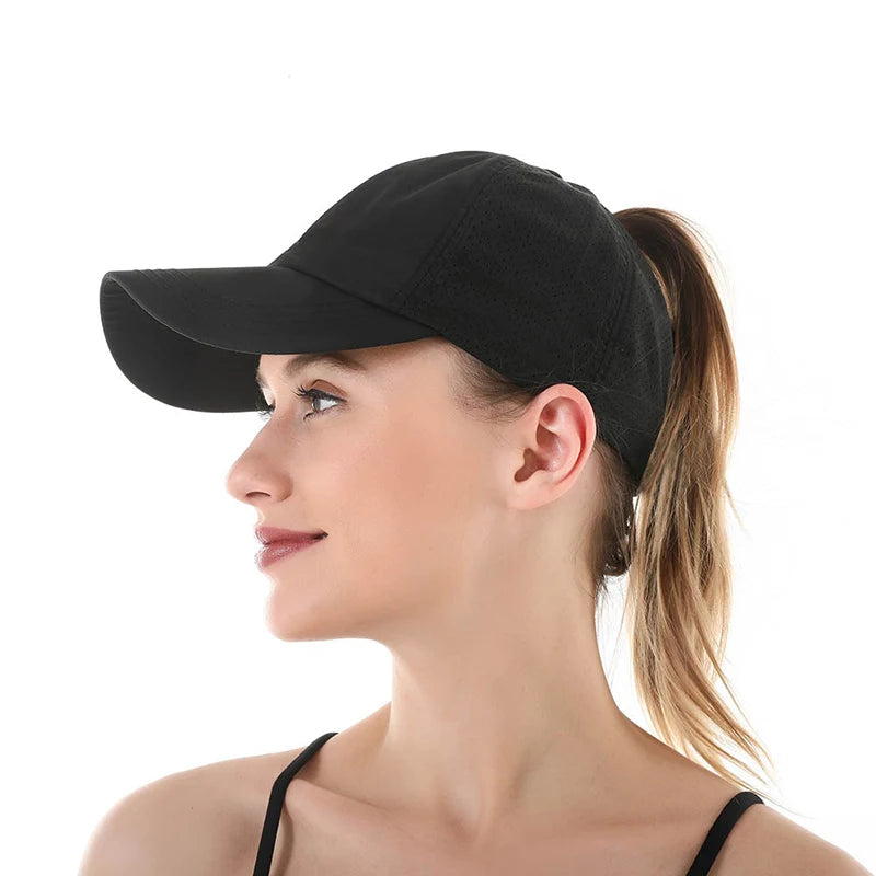 Casquette de baseball d'été de couleur unie pour femme, vêtement de golf, sport, loisirs, queue de cheval croisée, maille à séchage rapide, demi-creuse, casquette à visière pour homme