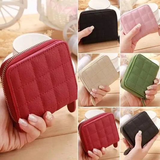 Leisure Flodable Short Wallets Coin Card Holder Women‘s PU Leather Plaid Zipper Coin Money Purses ID Credit Card Holder Wallet