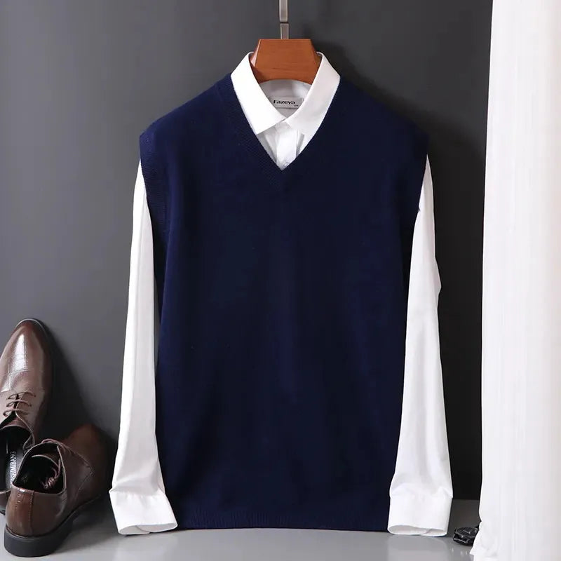 100% Soft Cashmere Sleeveless Cashmere Vest Men Work Sweater Solid Color Knitted Male Waistcoat High Quality New Spring Autumn