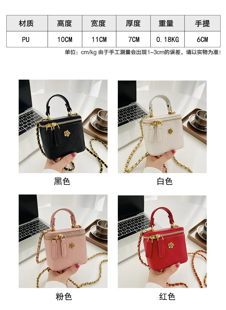 Small  Shoulder Bucket Bag For Women Classic Mini Clutches Female Small Square Box Crossbody Metal Chain Handbag