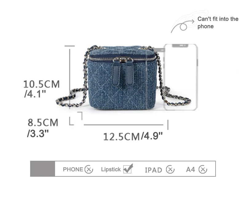 Mini Denim Crossbody Bags for Women 2023 Lingge Chains Shoulder Bag Fashion Brands Box Bag Lipstick Coins Purses and Handbags