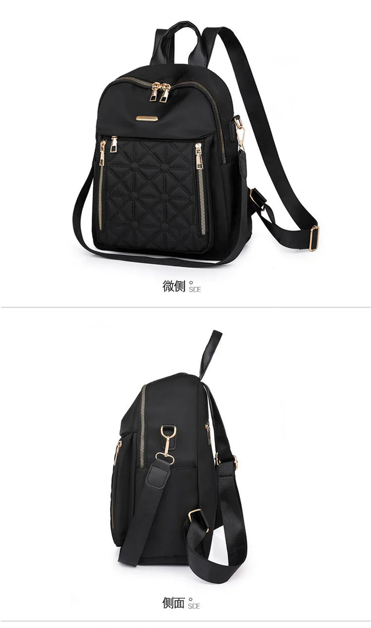 2024 New Korean Edition Versatile Large Capacity Water Proof Travel Backpack Lingge Embroidered Double Shoulder Bag for Women