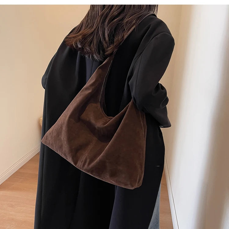 Retro Soft Suede Bag For Women 2023 New Autumn/winter Popular Large Capacity Shoulder Bag Bucket Bag