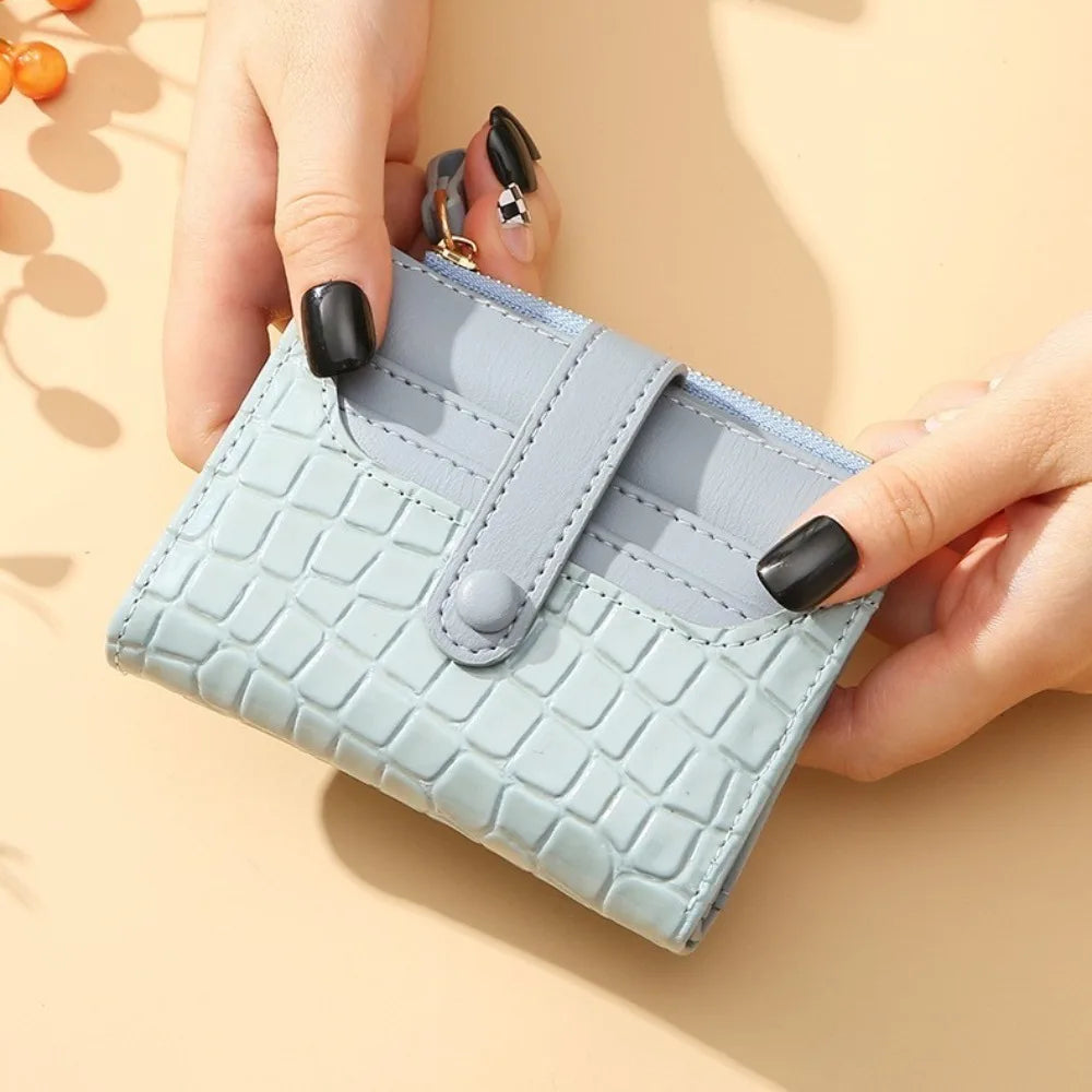 Multi-card Slots Women Short Wallet Fashion Leather Solid Color Women Clutch Crocodile Print Waterproof Card Bag Women