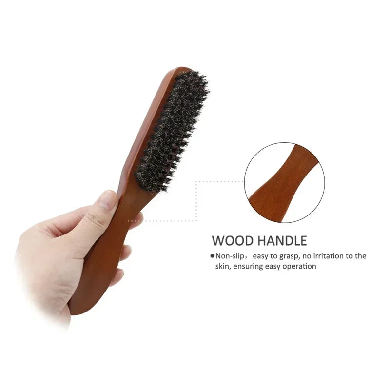 Brosse de nettoyage en poils de sanglier avec manche en bois, brosse de coiffure, brosse à barbe, peigne de coiffure antistatique, outils de rasage pour hommes