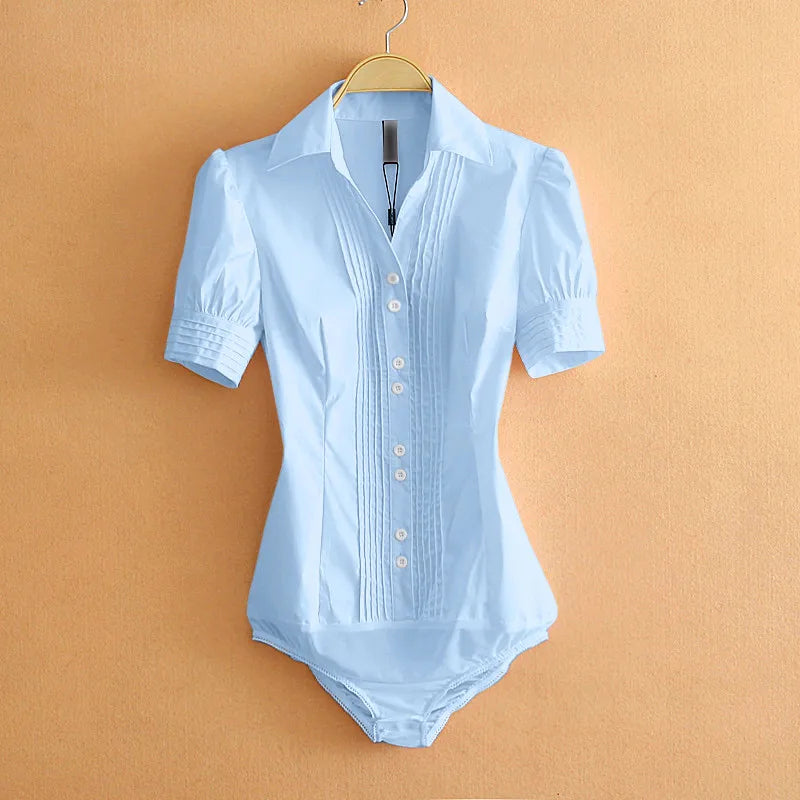 Monos Mujer Elegant Shirring Long Sleeve Collared Body Shirts Women Bodysuits Office Lady Rompers Business Work Blouses and Tops