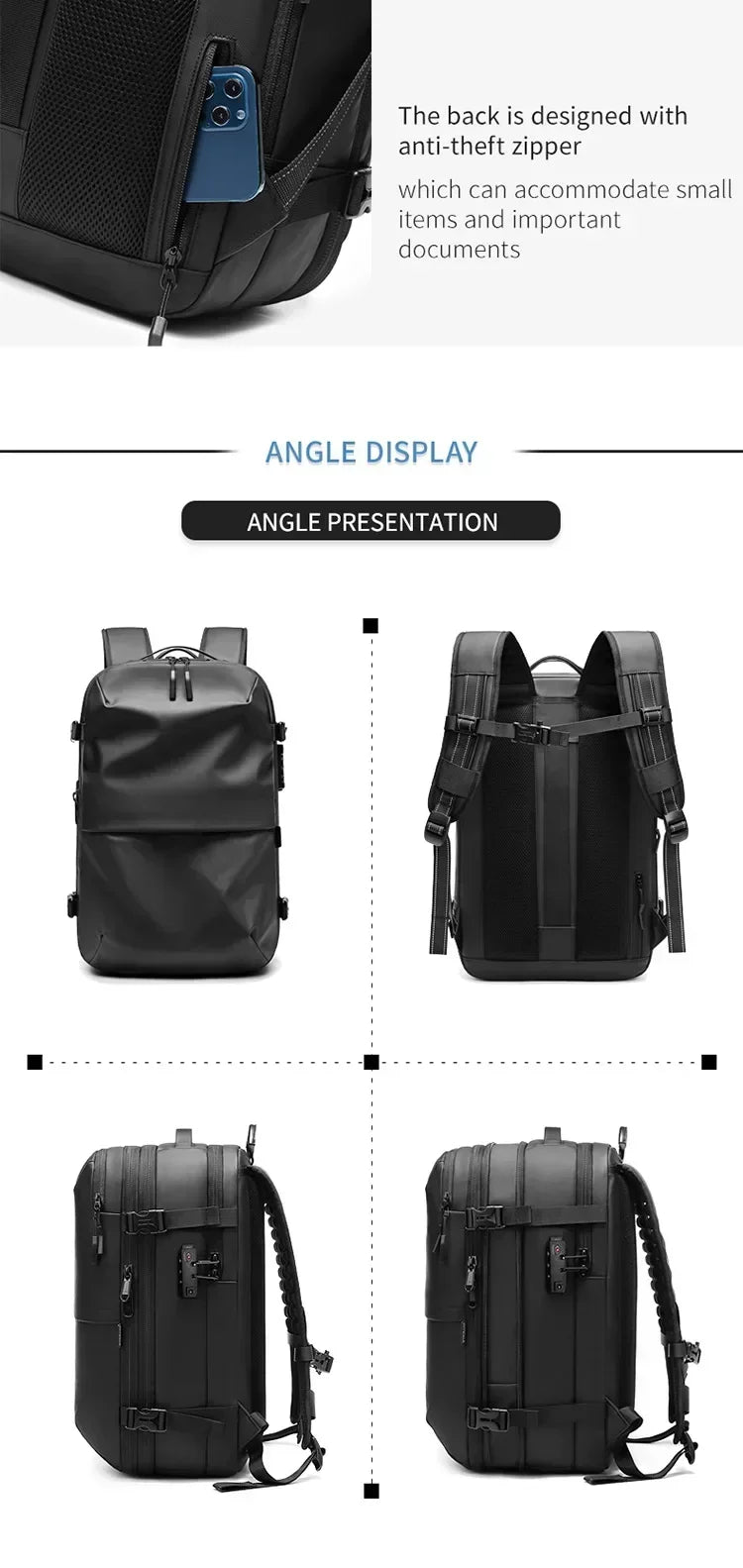 Vacuum Compression Backpack with Vacuum Pump Expandable Travel Backpack for Men Women Airline Approved Business Bag 60L