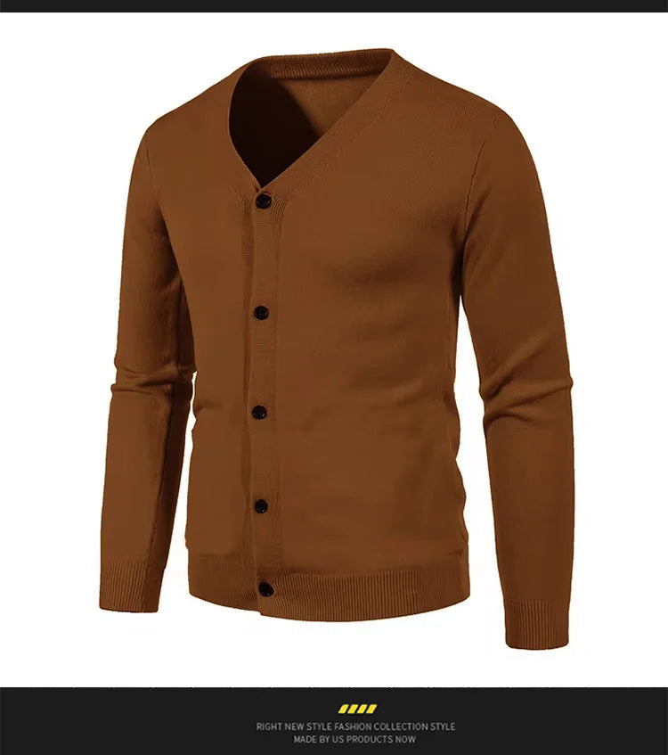 2024 M-5XL Automne Hommes Tricoté Cardigan Mince Col En V Basique Élastique Slim Fit Mince Pull Couleur Unie Décontracté Polyvalent Manteau