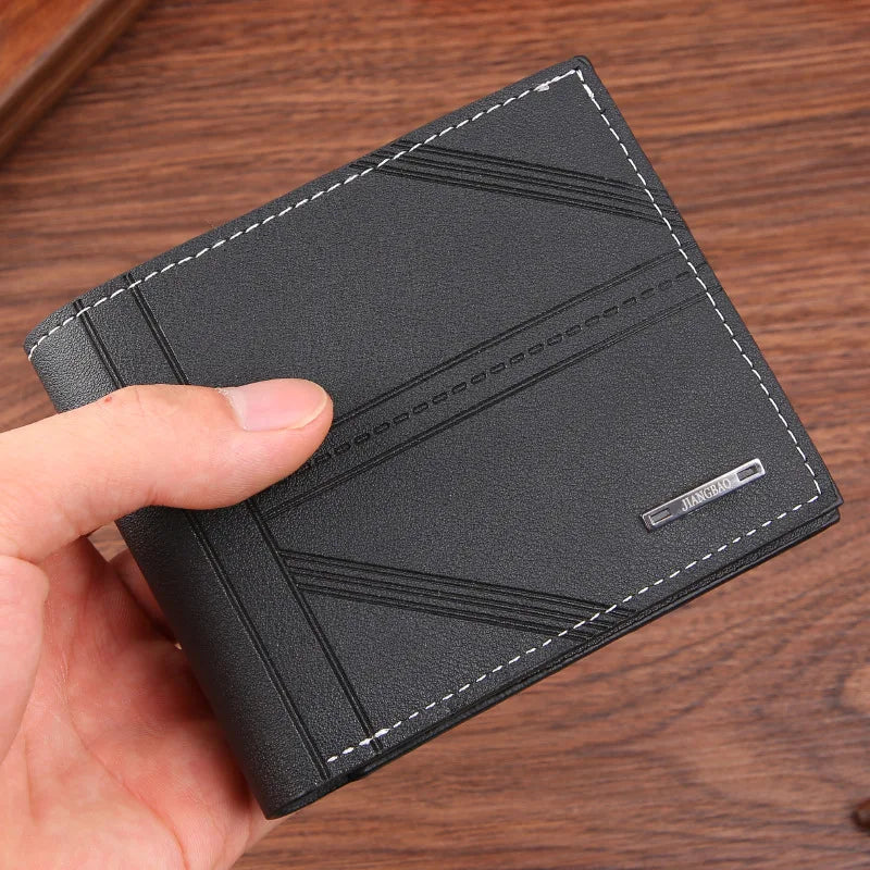 Men'S Short Frosted Leather Wallet Multi-Slot Coin Pocket Photo Holder Small Men'S Wallet High Quality New 2024