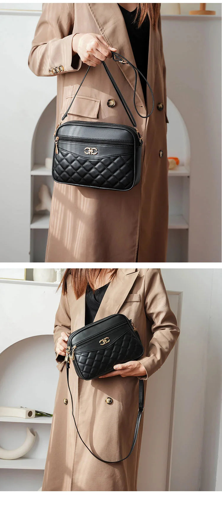 2023 New Four Layer High Capacity Middle Aged Women's Bag Fashion Lingge Crossbody Shoulder Bag Versatile Camera Square Handbag