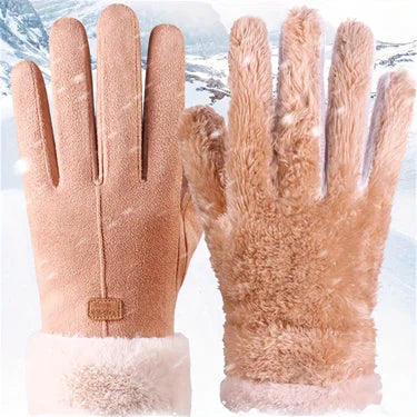 Women Winter Thick Plush Leather Gloves Fashion Winter Warm Skiing Outdoor Women Gloves Lady Elegant Casual Touch Screen Gloves