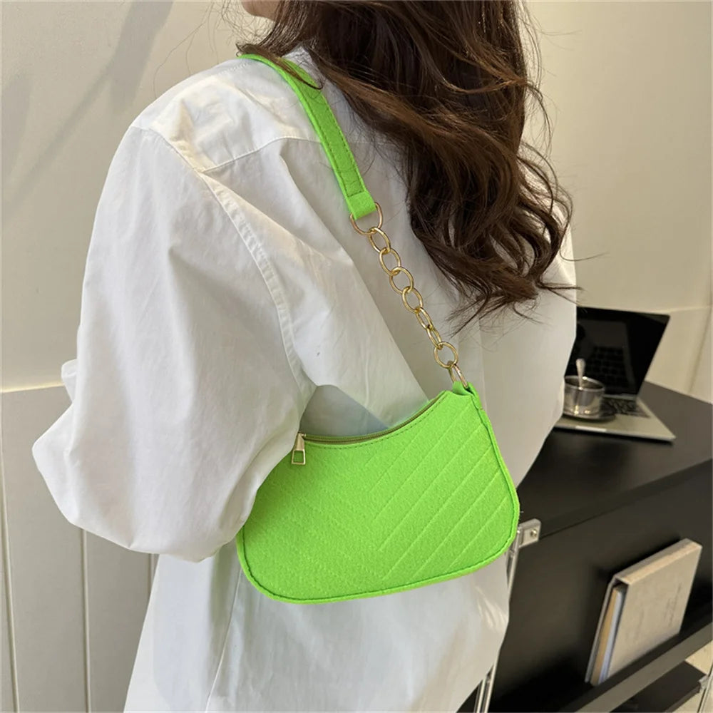 New Brand Women Retro Underarm Bag Felt Solid Color Shoulder Bag Casual Purse Dumpling Bag Simple Fashion Crossbody Bag