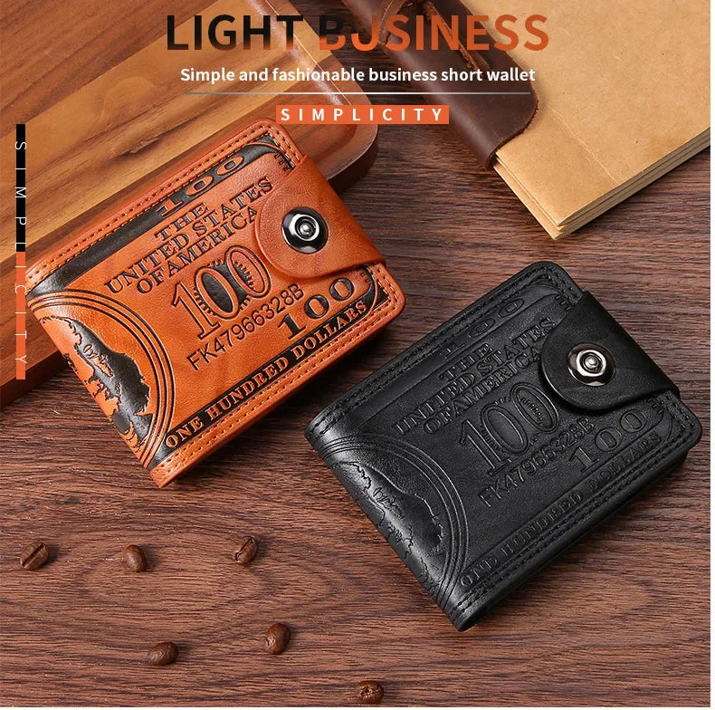 Men's Wallets with 100 US Dollar Pattern Hasp Male Leather Wallet with Zipper Card Holder Coin Pocket Purse cartera hombre