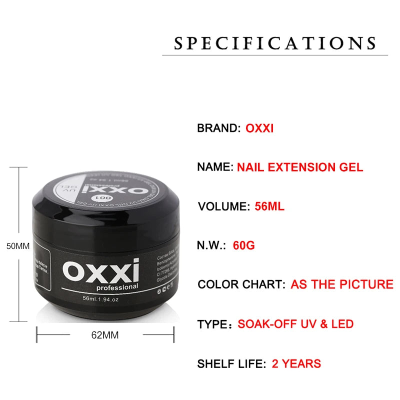 Vernis à ongles UV OXXI 56 ml, gel de construction semi-permanent, manucure, polyongles, gel laque acrylique, émaux de construction faciles