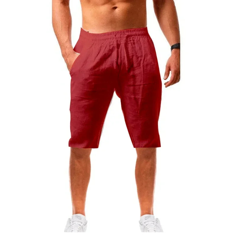 Pantalon de sport décontracté à la mode pour hommes, taille élastique, pantalon de couleur unie en coton et lin