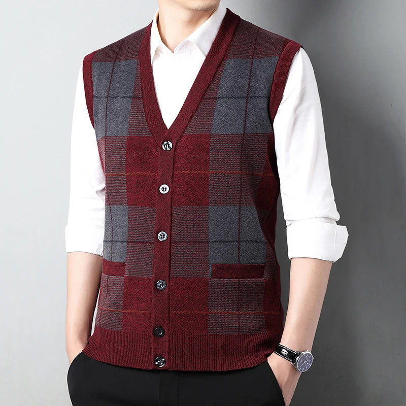 Men's Thickened Casual Sweater Tank Top Autumn and Winter Warm Men's Cardigan Tank Top