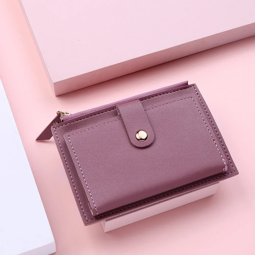 Women Fashion Small Wallet Purse Solid Color PU Leather Mini Coin Purse Wallet Credit Card Holder Bags Zipper Coin Purse