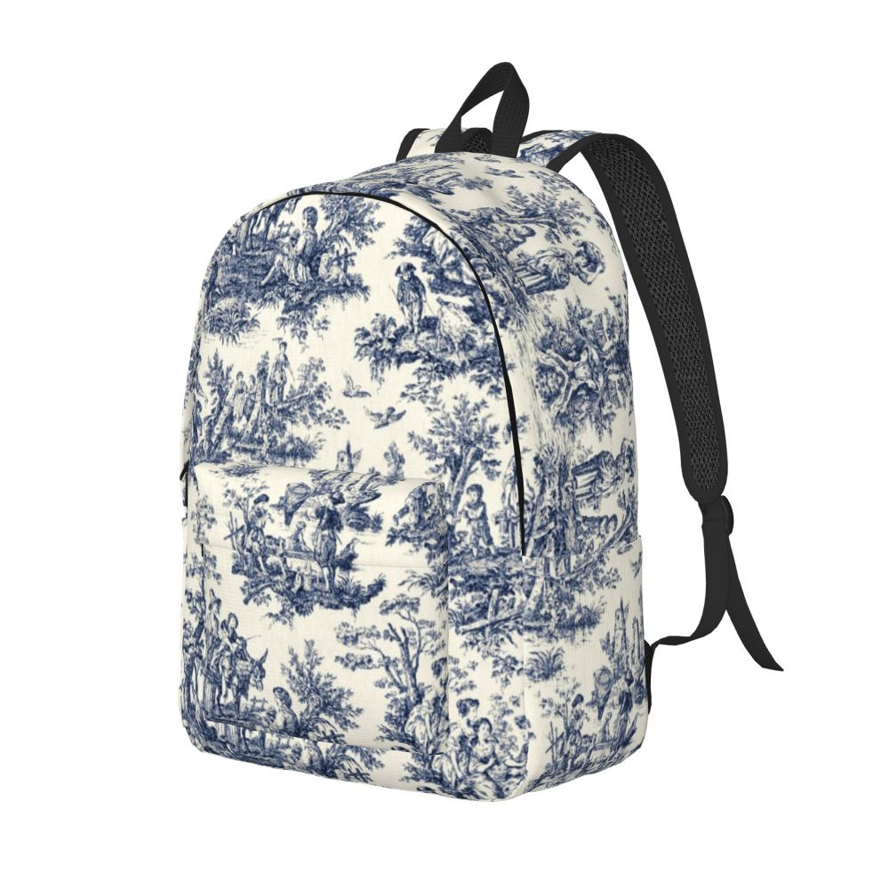 Personalized Navy Blue Toile De Jouy Canvas Backpacks Men Women Basic Bookbag for School College French Countryside Floral Bags