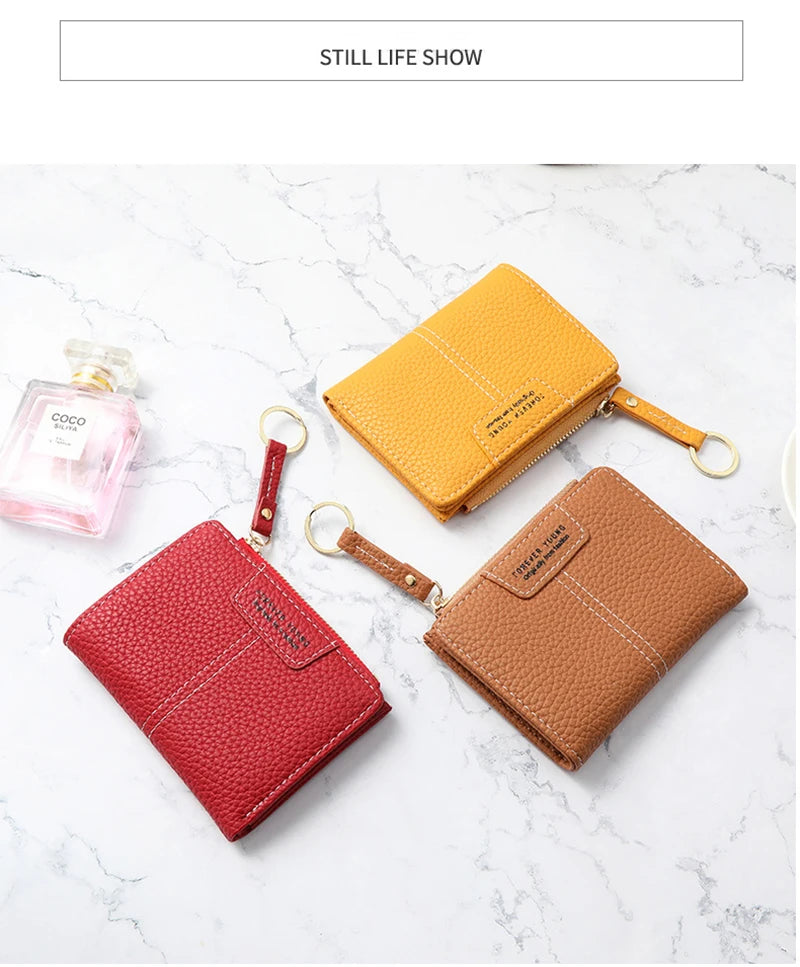 New Yellow Women Wallet Soft PU Leather Female Purse Mini Hasp Card Holder Coin Short Wallets Slim Small Purse Zipper Keychain