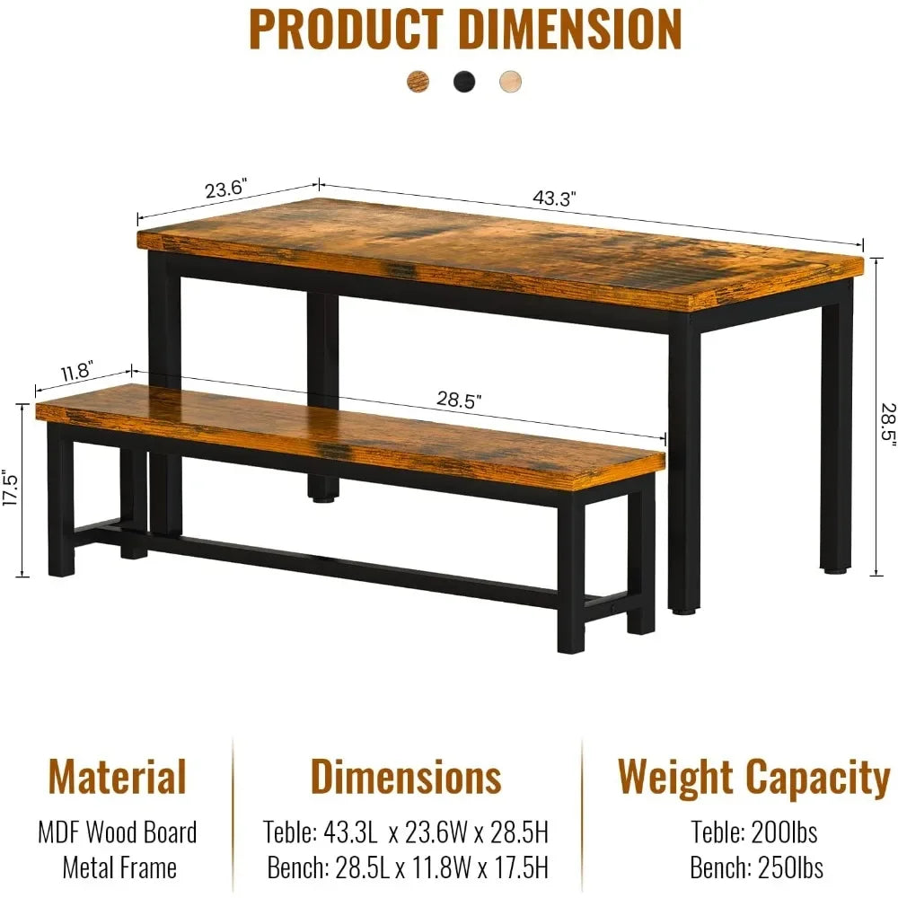 New Dining Room Table Set, Kitchen Set with 2 Benches,  Breakfast of 43.3x23.6x28.5 Inches, Benches 38.5x11.8x17.5