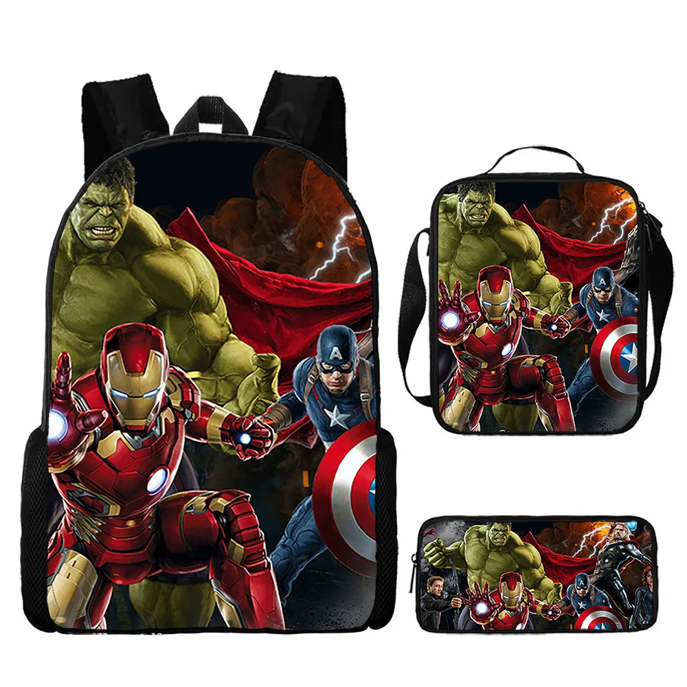 Spidermans Backpack Three Piece Set for Elementary School Students Cartoon Backpack for Boys Backpack Fashion Super-heros Style