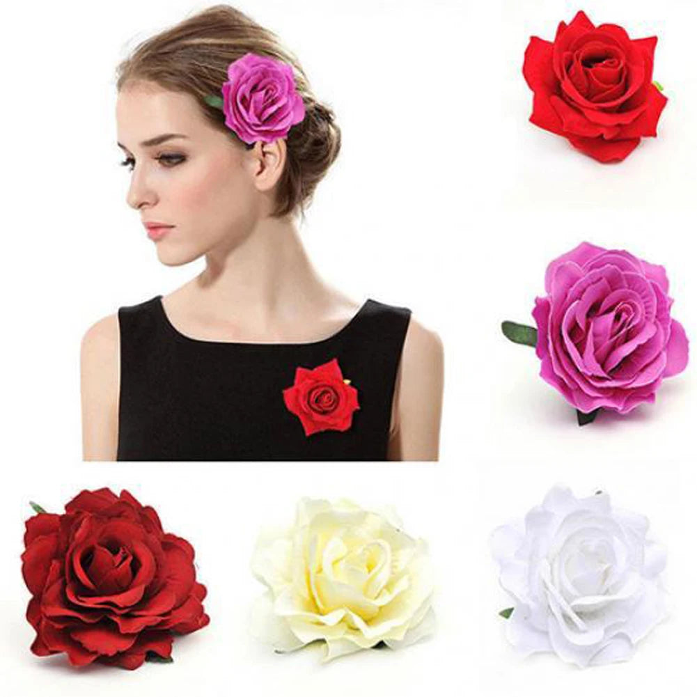 Flamenco Flowers For Hair DIY Headdress For Bridal Flocking Cloth Red Rose Flower Hairpin Hair Clip Party Hair Accessories