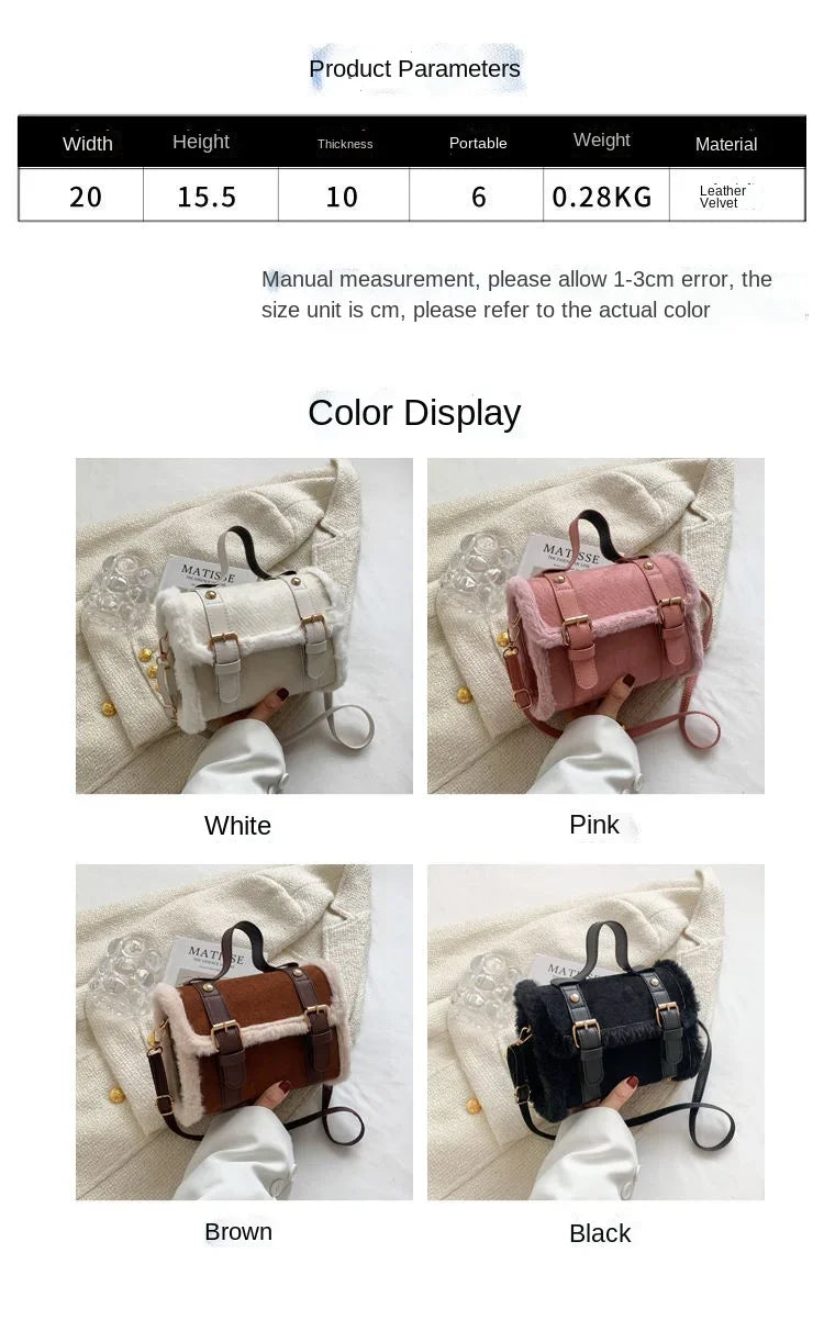 Winter Women Crossbody/shoulder Bag 2023 New Lamb Plush Velvet Bag Lady Small Square Handbag French Korea Style