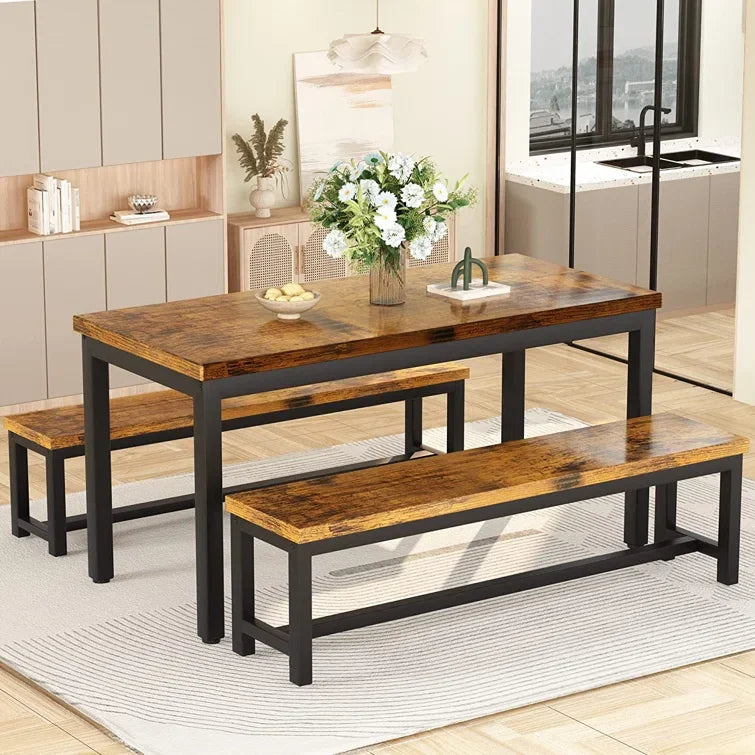 Dining Room Table Set, Kitchen Set With 2 Benches, Ideal For Home, And Room, Breakfast