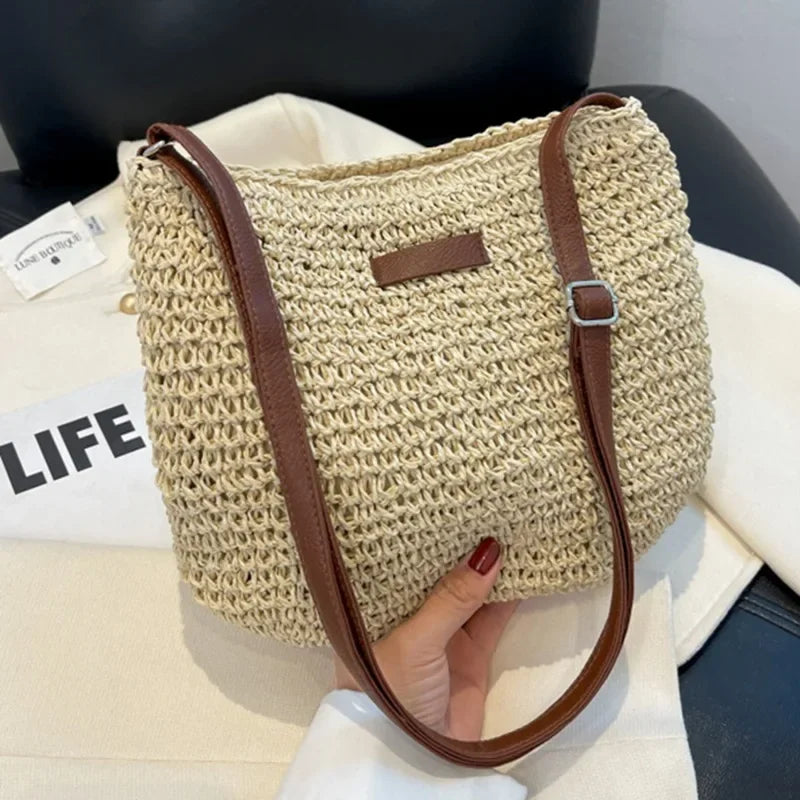 Ladies Fashion Summer Straw Crossbody Bag Women Beach Holiday Shopping Woven Shoulder Handbag Messenger Purses For Women Bags