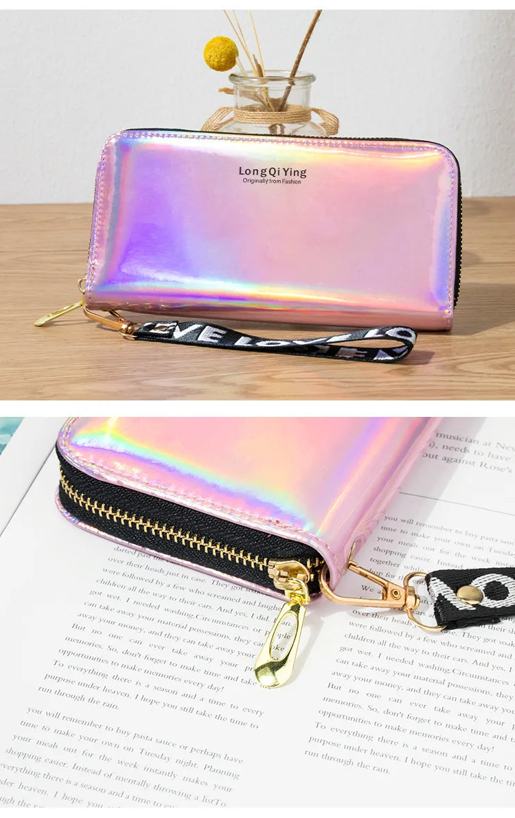 Women's Long Wallet Laser Holographic Wallet Women Long Pu Purse Fashion Female Clutch Large Capacity Zipper Purses Phone Purse