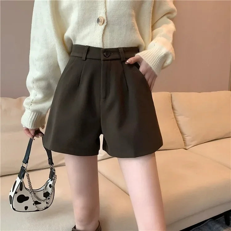 Black Woolen Shorts Women's Autumn/winter Outerwear Petite High-waisted Bell Bottoms 2023 New Slimming Base Boot Pants