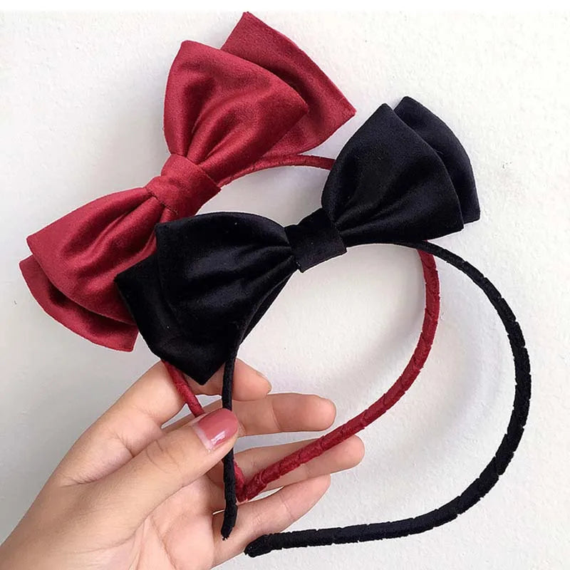 Women Soft Velvet Bowknot Hairbands Red Black Elegant Party Headbands Korean Headwear Vintage Head Hoop Photo Props Accessories