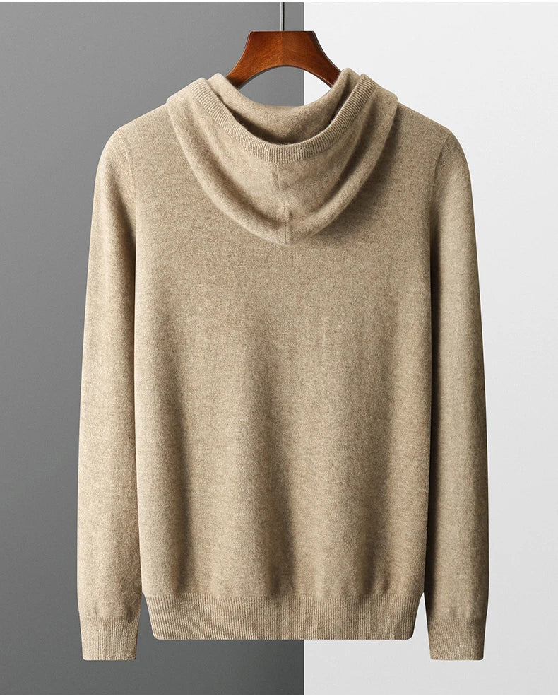 MVLYFLRT Automne Hiver Nouveau Pull Mérinos Homme 100% Laine Col À Capuche Tricoté Pull Décontracté À Manches Longues Sweat À Capuche