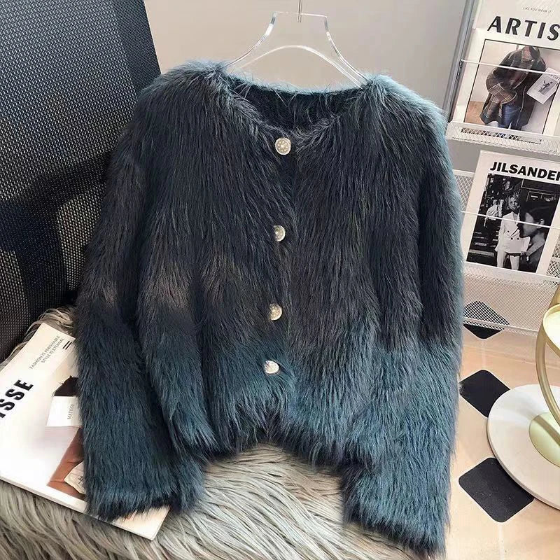 Autumn Warm Women Crop Cardigan Korean Knitted Elegant Female Casual Sweaters Fashion Imitation Mink Cashmere Soft Ladies Coat