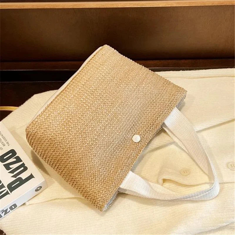 Fsahion Woven Ladies Straw Woven Handbag for Women's Holiday Beach Casual Tote Top-Handle Bags Handmade Retro Shoulder Bags 2024