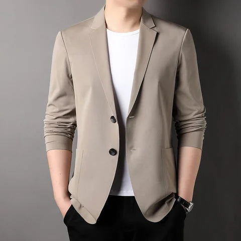 Men's Light Suit Jacket Summer Fashion Thin Blazer Anti-Wrinkle Slim Solid Lapel Casual Suit Breathable