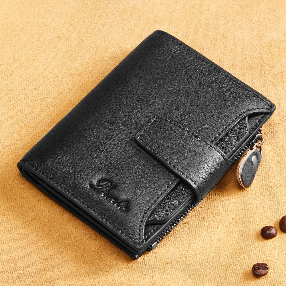 Men's Wallets RFID Genuine Leather Trifold Wallets For Men with ID Window and Credit Card Holder Man Purse Male Wallet Retro